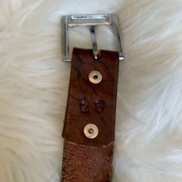 Vintage Brown Leather Western Belt Animal Square Leather Embossed 25-28” - Picture 6 of 8